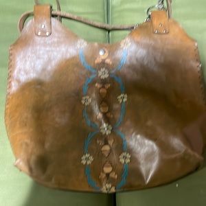 Awesome large leather purse with painting on it
